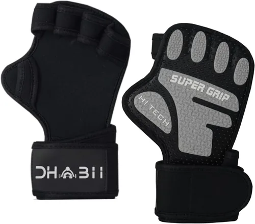 Vista 6 de Guantes de levantamiento de pesas súper agarre para hombres y mujeres, guantes de gimnasio ventilados con muñequeras de 16 pulgadas, ideales