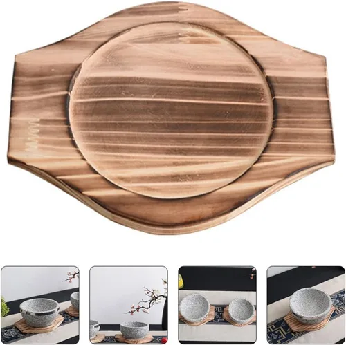 Vista 8 de UPKOCH Soporte coreano Dolsot Stone Bowl Base de madera Cazuela Olla Bandeja Bibimbap Bowl Estera de madera Hot Pot Trivet Trivet Coaster S
