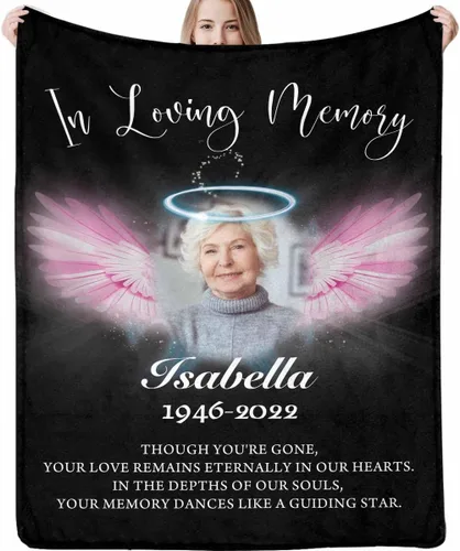 Vista 26 de LOSARON Mantas conmemorativas personalizadas con fotos por pérdida de madre, papá, abuela en el cielo en memoria amorosa de flores rojas, 6 fotos