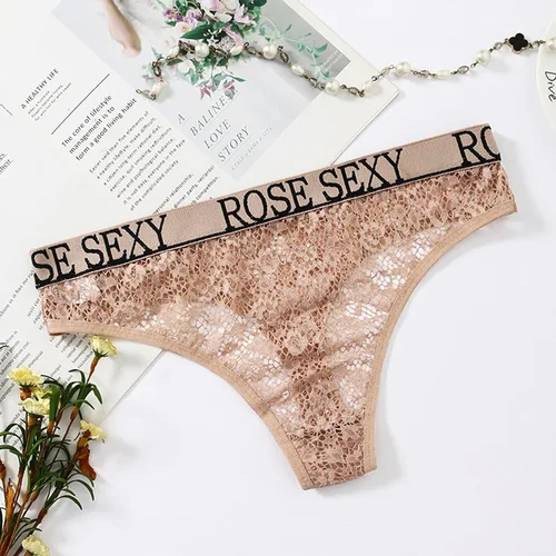 Vista 2 de for Women Skinny Low Waist Letter Through Panties Seeing Print Hollow-Out Sexy Ruffle Butt Panties for Women