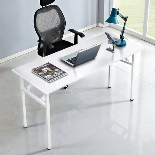 Vista 2 de Escritorio de computadora de estudio de 39.4 pulgadas, escritorio pequeño de escritura para oficina en casa, mesa de PC plegable de estilo moderno