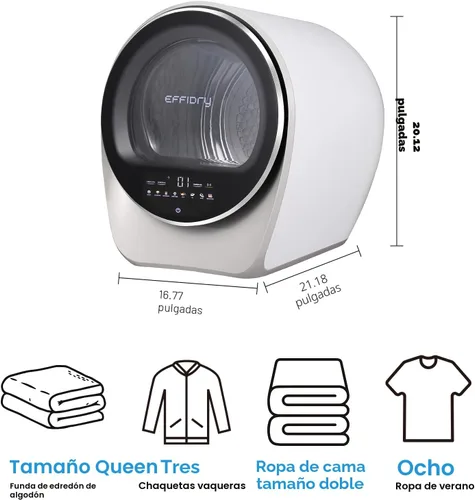 Vista 9 de S3 Secadora de ropa compacta de 1.0 pies cúbicos de capacidad, 110 V, 1050 W, secadora portátil con tambor de acero inoxidable, 8 modos de secado