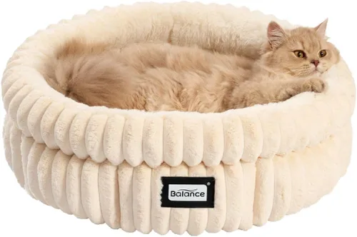 Vista 17 de BALANCE Cama para gatos, cama redonda lavable para gatos de interior, cama de felpa súper suave de piel sintética para cachorros y gatitos con parte