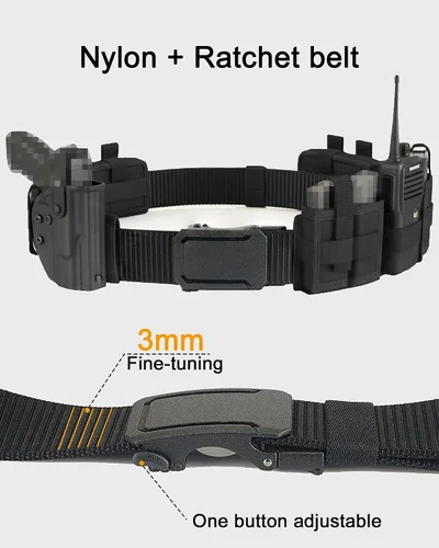 Vista 2 de EZL Ratchet Tactical Belt for Men, 1.5" Nylon Web Duty Belt with Automatic Slide Buckle, Adjustable Trim to Fit