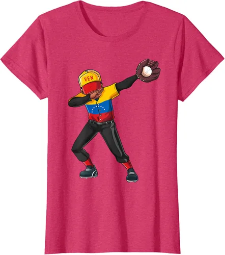 Vista 11 de Baseball Dabbing Venezuela Player Catcher Pitcher Hombres Niños Camiseta, Negro