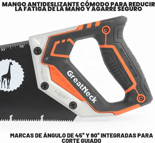 Vista 6 de GreatNeck 74003 - Sierra de mano de 15 pulgadas, hoja de acero SK-5, dientes de tres biseles, agarre cómodo, marco de aluminio, herramienta de corte