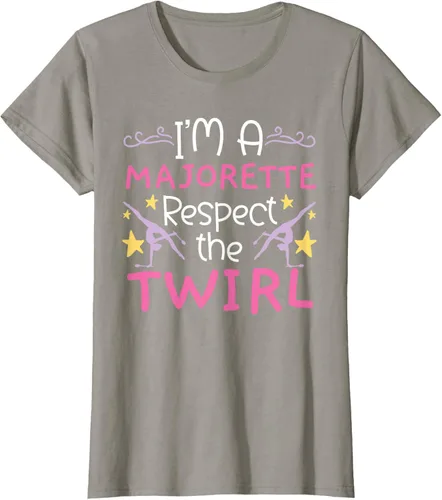 Vista 25 de Camiseta con texto en inglés "I A Majorette Respect The Twirl Baton Twirling", Negro