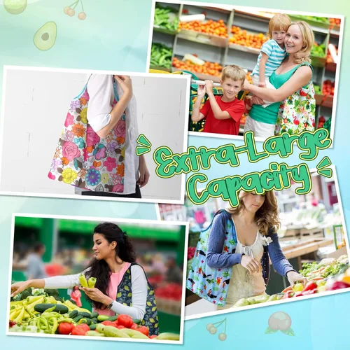 Vista 8 de Shappy 34 bolsas de comestibles reutilizables con diseño floral, bolsas plegables de nailon lavables, bolsas de compras extragrandes lindas