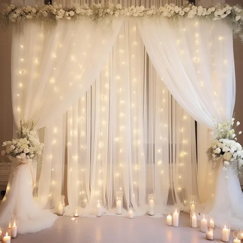 Vista 29 de Cortina de telón de fondo de tul negro de 10 x 10 pies con cadena de luces para fiestas, cortinas de fondo de fotos transparentes para bodas