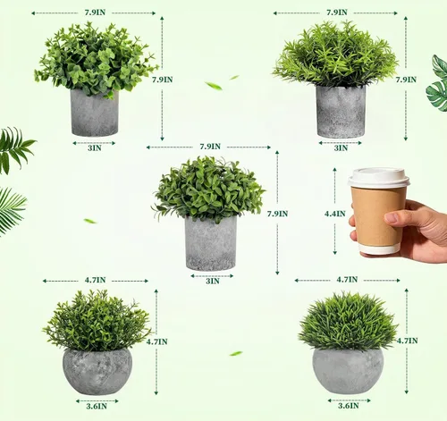 Vista 7 de Lemonfilter Pequeñas plantas falsas, paquete de 5 plantas artificiales de eucalipto en maceta para interiores, plantas falsas de plástico