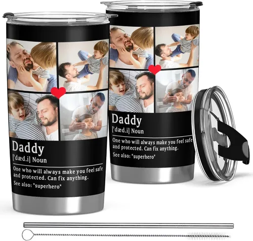 Vista 12 de Vaso personalizado con texto fotográfico, vaso de acero inoxidable con pajilla, taza de café personalizada con foto de viaje, regalo