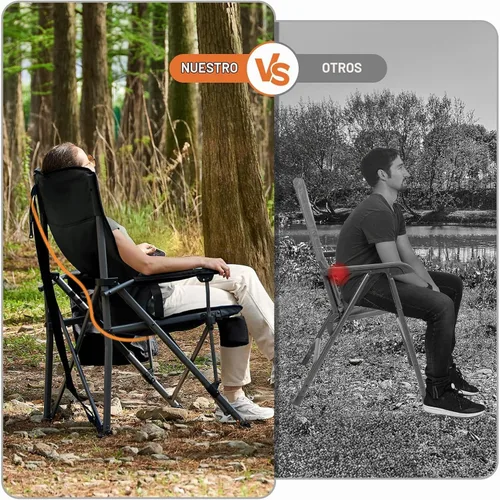 Vista 4 de TIMBER RIDGE Silla de campamento de aluminio de gran tamaño con soporte lumbar de hasta 500 libras, silla plegable de respaldo alto resistente