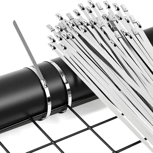 Vista 8 de Bridas de metal de 24 pulgadas, bridas de acero inoxidable largas, correas de bloqueo automático resistentes de 500 libras, bridas de cables