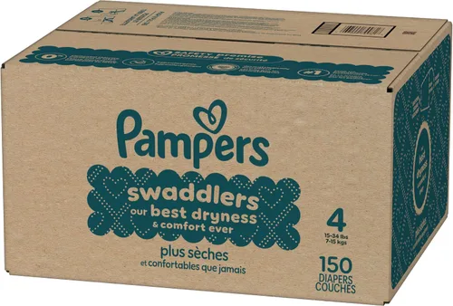 Vista 17 de Pampers Pañales Swaddlers, talla 4 (15-34 libras), 150 unidades, sin fragancia, hipoalergénicos, absorbentes, recomendados por pediatras, seguros