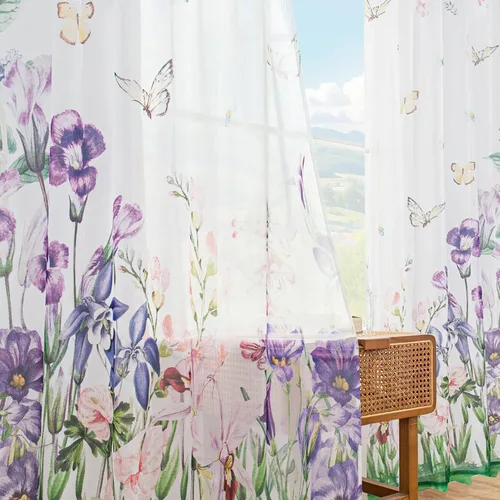 Vista 29 de youleyar Cortinas traslúcidas florales para sala de estar, 2 paneles de 54 pulgadas de largo, cortinas semitransparentes blancas con estampado