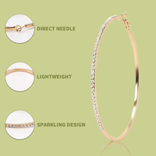 Vista 4 de Serwrsw 3 Pair Diamond Large Hoop Earrings, 3 Colors Big Hoop Earrings with Rhinestone for Women Girl