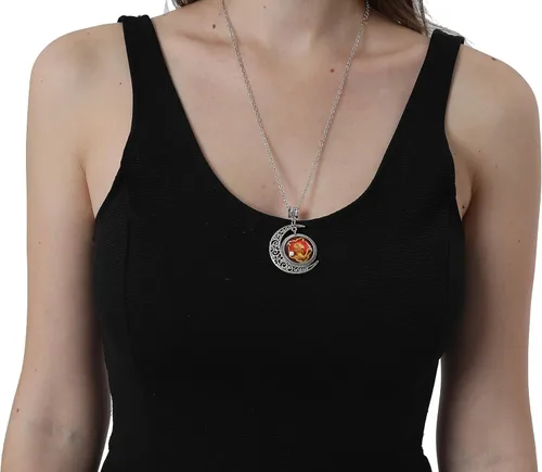 Vista 3 de Day Vacation Colgante de luna, insignia de león, cuello fiesta, cristal rojo león y plata salvaje, collar de media luna, regalo de joyería, Metal