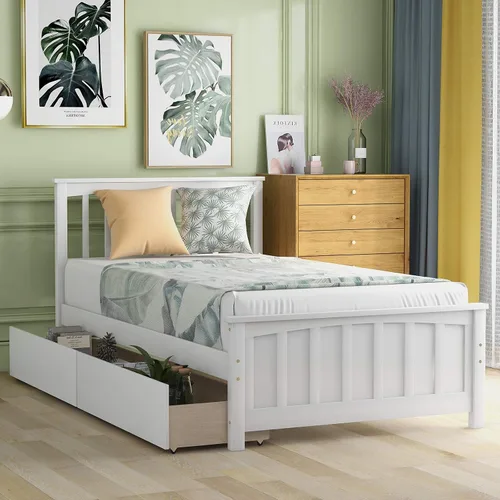 Vista 13 de Harper & Bright Designs Marco de cama doble con cama nido, plataforma para niños, cama doble con cama nido extraíble, madera maciza, no necesita