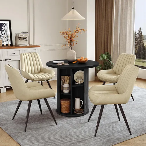 Vista 8 de Miereirl Moderno juego de comedor de 5 piezas para mesa redonda de madera de 4,31.5 pulgadas con estante de almacenamiento semiabierto y puerta
