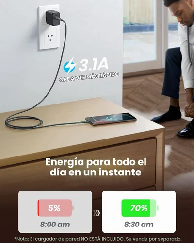 Vista 2 de INIU Cable USB a C, 3 paquetes [1.6 pies+3.3 pies+6.6 pies] 3.1A USB A a USB C, cable de carga rápida trenzado tipo C para iPhone 16 15 Pro Samsung
