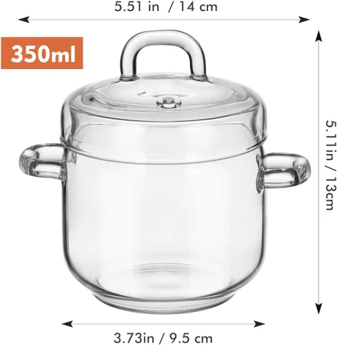 Vista 4 de Hemoton Olla de vidrio con tapa, olla transparente de 5.11 pulgadas para estufa, cuenco de huevos al vapor, almacenamiento de sopa, nido de pájaros
