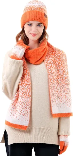 Vista 6 de Conjunto de gorro de punto de invierno para mujer y guantes para pantalla táctil, bufanda larga con forro polar cálido, bufandas para mujer