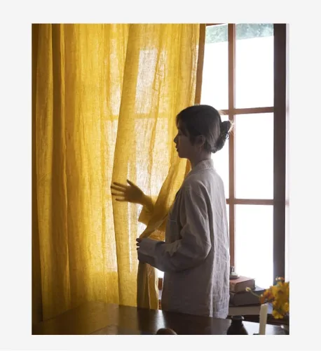 Vista 11 de Cortinas semitransparentes de 100 % lino para sala de estar, juego de cortinas largas plisadas de estilo bohemio neutro para decoración de casa