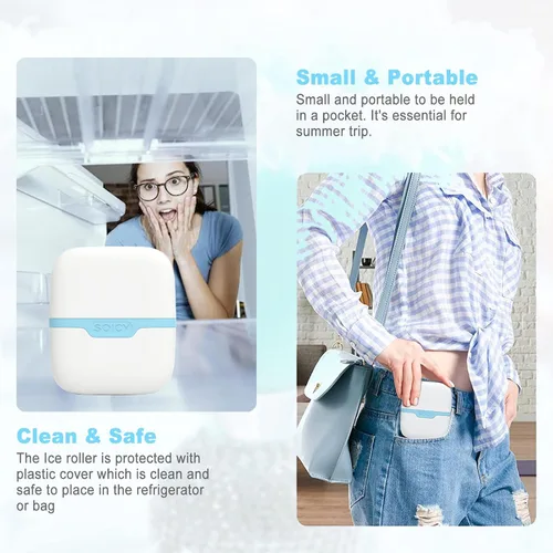 Vista 5 de Leeshine Rodillo de hielo para cara y ojos, herramientas para el cuidado de la piel facial con rodillo de masaje 2 en 1 y estuche de viaje, regalo