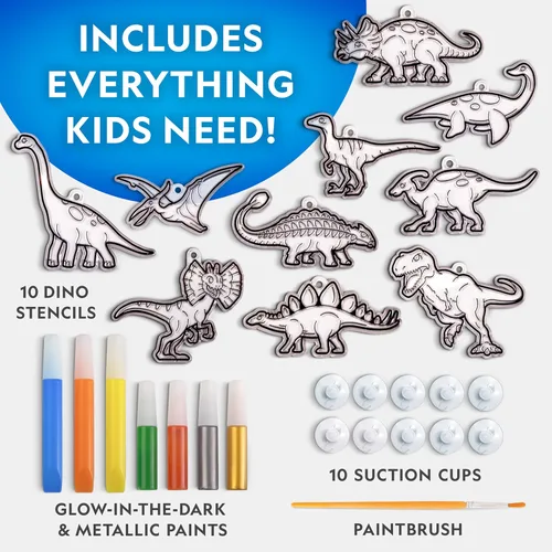 Vista 5 de National Geographic Kids Kit de vitrales para niños, juguetes de dinosaurio que brillan en la oscuridad, juego de arte y manualidades para niños