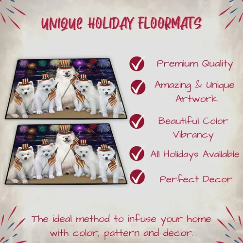Vista 3 de Doggie of the Day American Eskimo Dogs Floor Mat - 4th of July Independence Day - Best Dog Doormat - Protector Decor - Unique Portrait Art - Premium