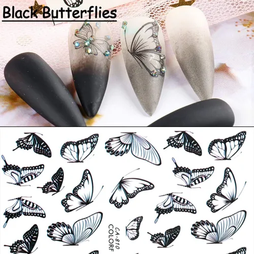 Vista 4 de Grandes calcomanías de mariposas para uñas, calcomanías de mariposas grandes 3D para uñas, calcomanías autoadhesivas de diseños de mariposas