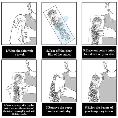 Vista 7 de Mangas de tatuajes temporales, 12 hojas (19 x 7 pulgadas) tatuajes temporales de brazo completo, tatuajes de manga para hombres y mujeres adultos