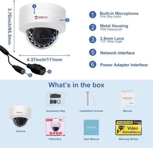 Vista 7 de Anpviz Cámara PoE de 5 MP, cámara IP PoE de seguridad para vandalismo al aire libre con audio, visión nocturna de 98 pies, H.265, grabación 24/7 Gris