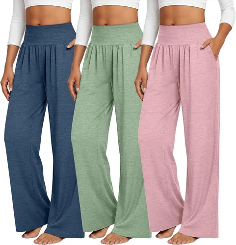 Vista 196 de Neer - Conjunto de 3 pantalones de yoga de pierna ancha para mujer - Pantalones deportivos cómodos, holgados, de cintura alta y casuales