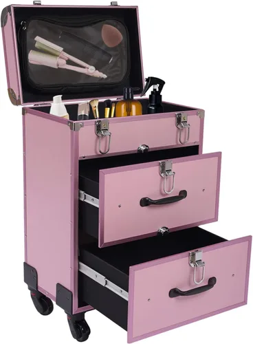 Vista 13 de Estuche de maquillaje rodante, carrito de salón de belleza con ruedas de doble bloqueo, carrito de almacenamiento con bolsa de tijera, organizador