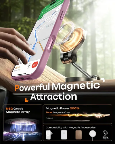 Vista 331 de TOCOL Funda para iPhone 11, compatible con Magsafe, protección completa de cámara, imanes integrados, protección contra caídas, funda translúcida