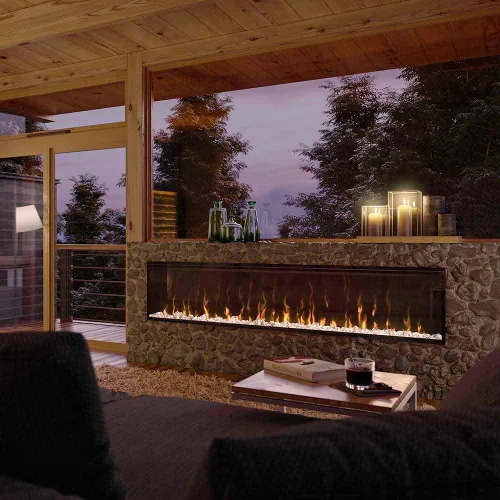Vista 9 de Dimplex IgniteXL® Chimenea eléctrica lineal integrada de 74 pulgadas con madera flotante y accesorios River Rock (Modelos: XLF74 y LF74DWS-KIT)