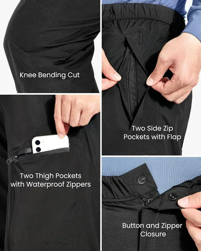 Vista 6 de Men's Rain Pants, Waterproof Rain Over Pants Windproof Hiking Pants