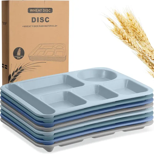 Vista 15 de Pinkunn 8 platos divididos irrompibles grandes de 14 pulgadas para niños y adultos, bandeja de paja de trigo apta para lavavajillas, microondas