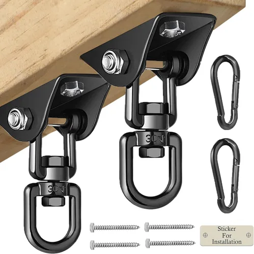 Vista 12 de Perchas de columpio resistentes para juegos de madera, capacidad de 2000 libras, colgador de hamaca giratorio de acero inoxidable 360, accesorios