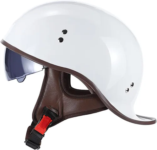 Vista 11 de Hanhua Medio casco de motocicleta para adultos, hombres y mujeres, casco de calavera de cara abierta vintage, aprobado por DOT/ECE, AVT Cruiser
