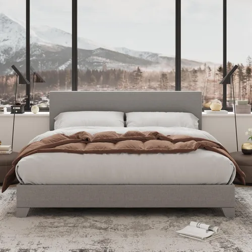 Vista 10 de Allewie Base de cama tamaño matrimonial con cabecera ajustable, cama tapizada con plataforma y listones de madera, base de colchón resistente,