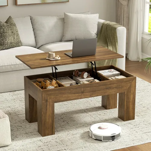 Vista 9 de FABATO Mesa auxiliar elevable de 41.7 pulgadas, mesa auxiliar rectangular de madera con almacenamiento oculto, mesa central grande de altura