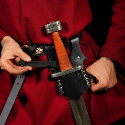 Vista 3 de Cinturón medieval con vaina para espada aventurero con soporte de cuero para espada universal, espada larga, cutlass