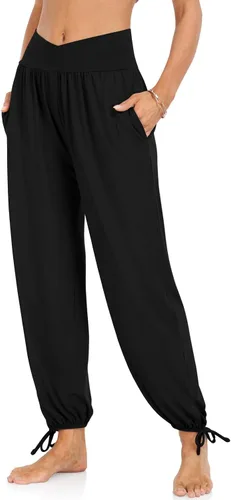 Vista 2 de TARSE Pantalones deportivos tipo harem para mujer, de cintura alta, holgados, para descansar, yoga, con bolsillos, casuales, holgados
