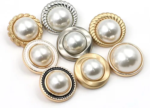 Vista 3 de 5 piezas de botones de oro con perlas de metal para mujer, botones para abrigo de suéter, decoración para ropa, accesorios de costura y manualidades