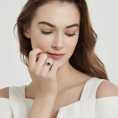 Vista 8 de Anillo de compromiso de plata de ley 925 de 3.6 quilates para mujer, topacio arcoíris zafiro aguamarina Anillo de compromiso para mujer