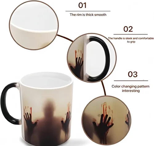 Vista 5 de HS&ROXIN Taza de café de cerámica de Halloween que cambia de color, taza de terror, taza espeluznante, taza de zombi, regalos novedosos