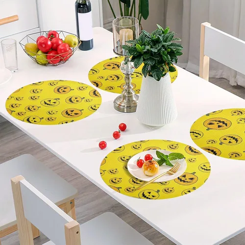 Vista 6 de Yellow Pumpkins Dining Room Table Placemats, Non Slip Placemats Set Washable for Kitchen Table one sizex6