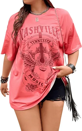 Vista 5 de SOLY HUX Camisetas de verano de gran tamaño para mujer, tallas grandes, con estampado de letras, media manga, camisetas de verano